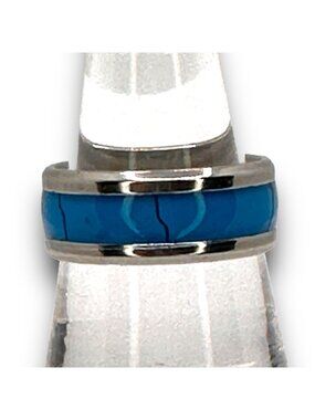 Stainless Steel Ring With Blue Inlay Size 7 Unisex Stylish & Durable Jewelry NWP